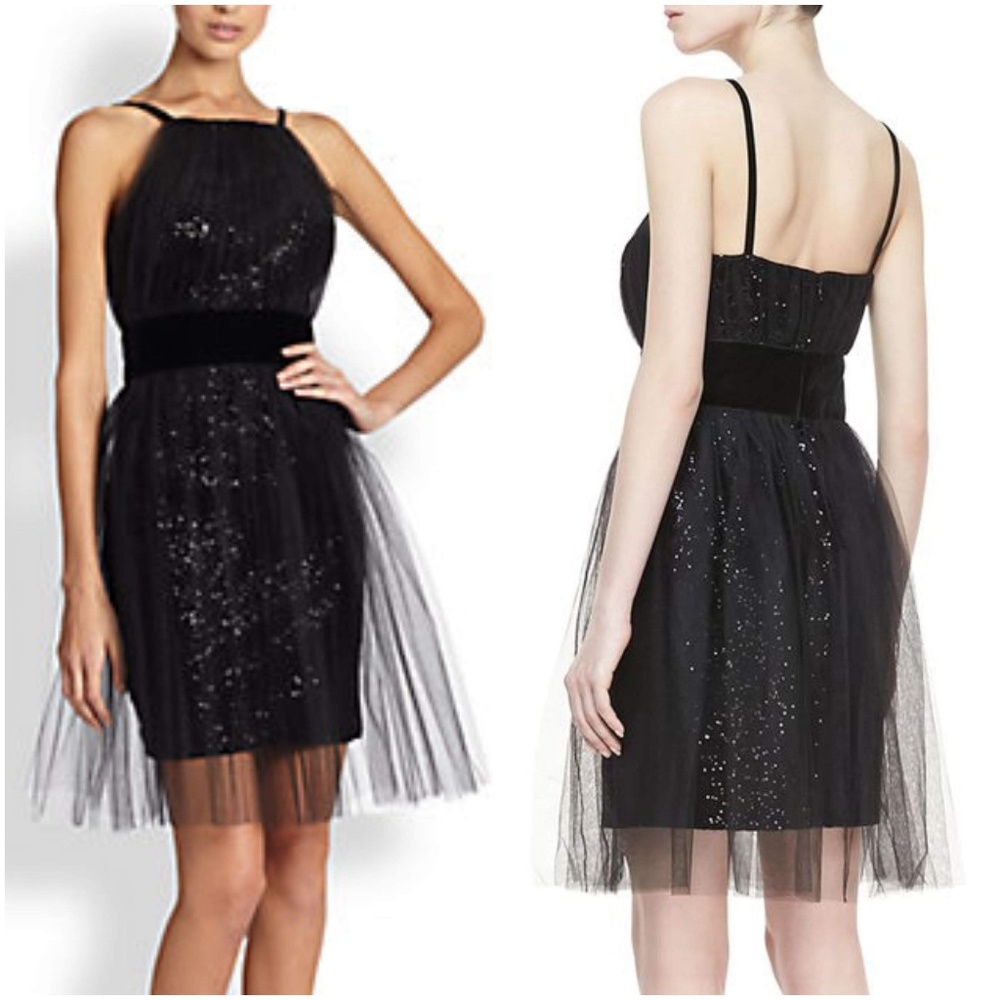 MARCHESA NOTTE Tulle Sequin Velvet Dress - Picture 2 of 8